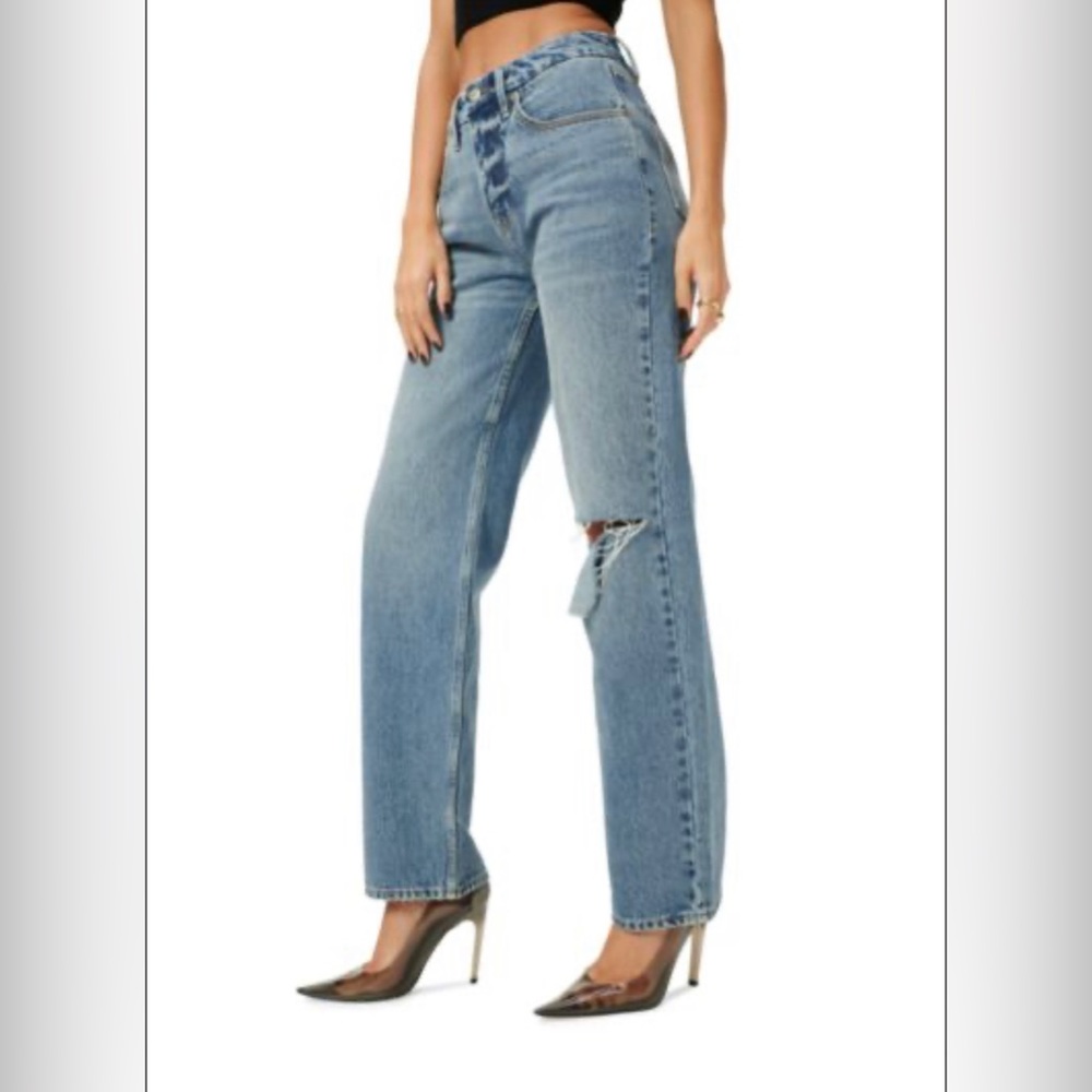 Good High Rise Distressed Straight Leg Jeans